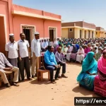 지부티 자연재해 대응력 - A vibrant community earthquake preparedness drill in an urban Djibouti neighborhood, featuring diver...