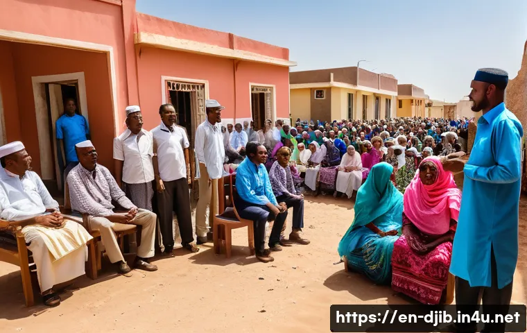 지부티 자연재해 대응력 - A vibrant community earthquake preparedness drill in an urban Djibouti neighborhood, featuring diver...