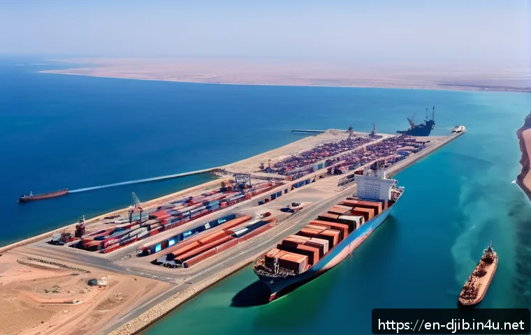 지부티 군사 전략 - A panoramic daytime aerial view of Djibouti&rsquo;s strategic maritime chokepoint near the Bab-el-Mandeb S...